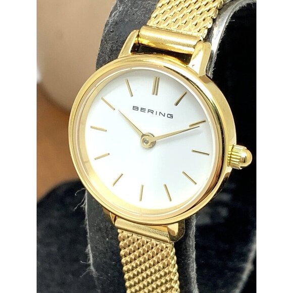 Bering Womens Watch 11022-334 Quartz White Dial Gold Stainless Steel Petite 22mm - Picture 1 of 14
